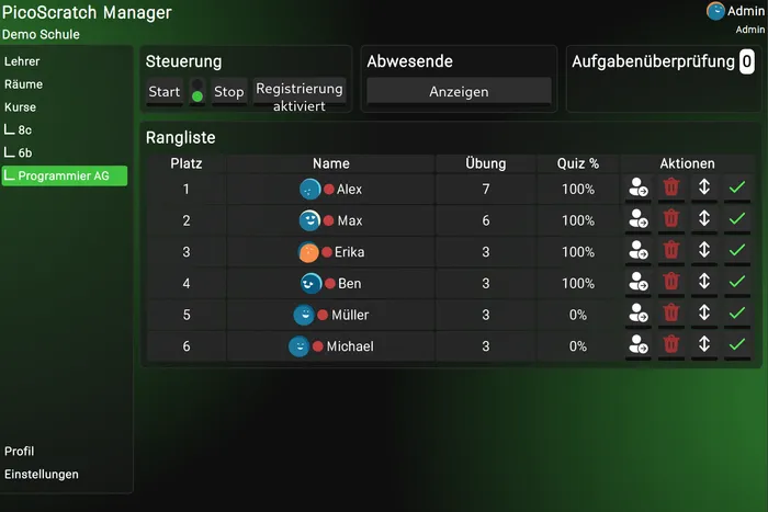 Ein Bild vom Lehrerportal, ein Kurs ist ausgewählt